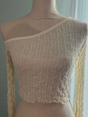 🆕 Princess Polly One Shoulder Sheer Long Sleeve Crop Top / Size 4 / NWT!!